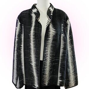 CHICO'S WOMEN'S CRINKLE TEXTURE STRIPED BLAZER JACKET EUC L XL